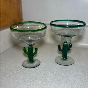 Green Cactus vintage Margarita Glasses